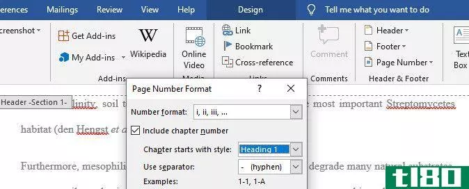 Customizing the chapter number option