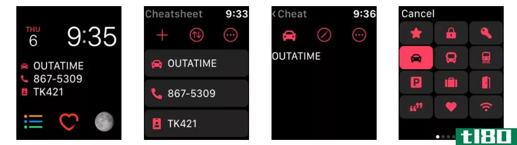 Screenshot of Cheatsheet Notes Apple Watch App