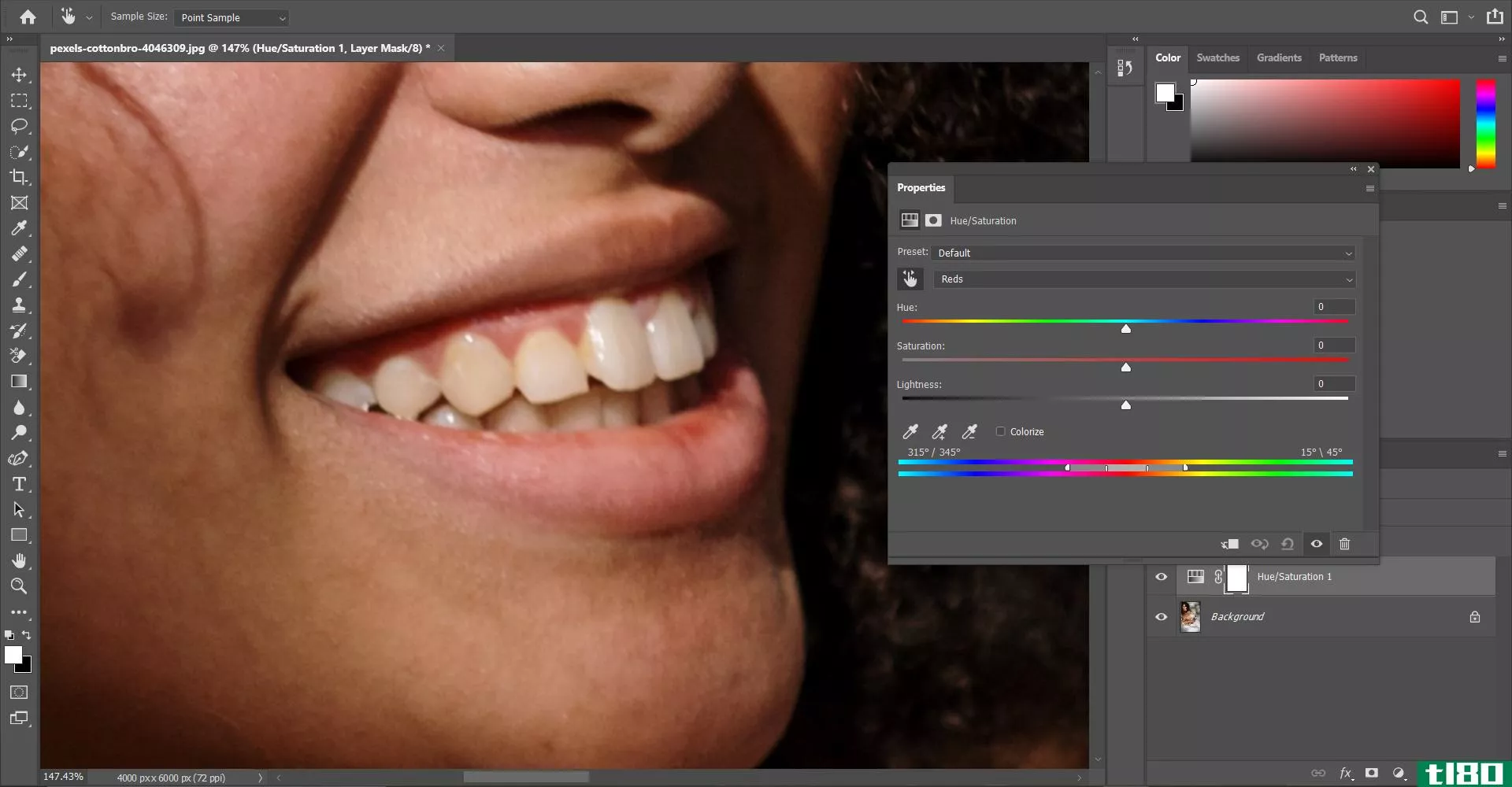 Close up of woman's teeth in Photoshop