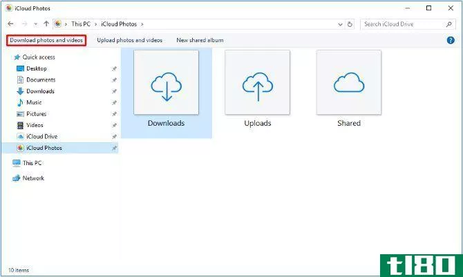Download photos and videos option in iCloud for Windows