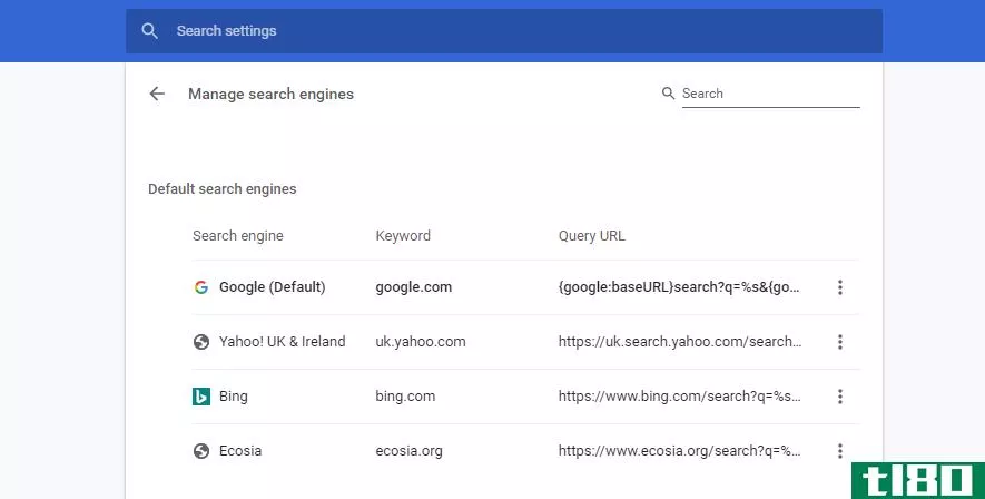 chrome os remove default search engine