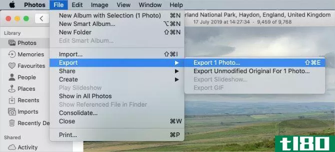 Export Photo option in Photos on Mac