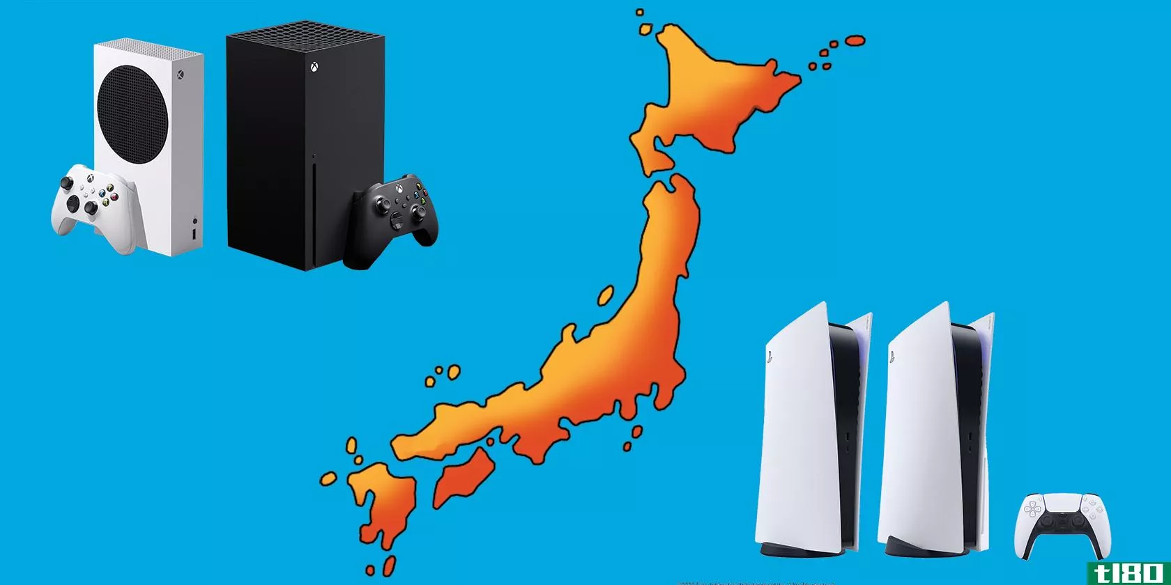 ps5 and xbox series c***oles with map of japan