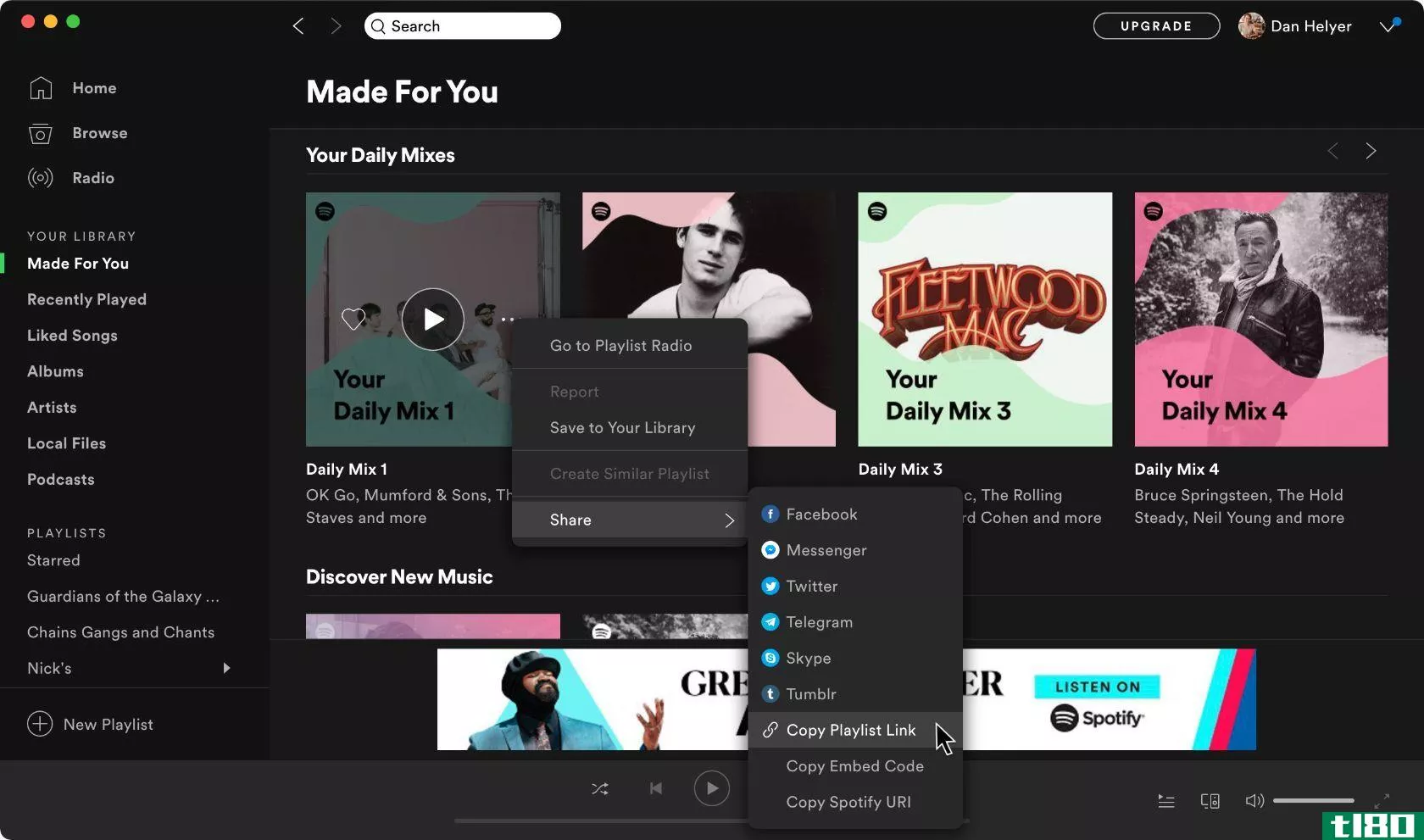 Spotify copy playlist link option
