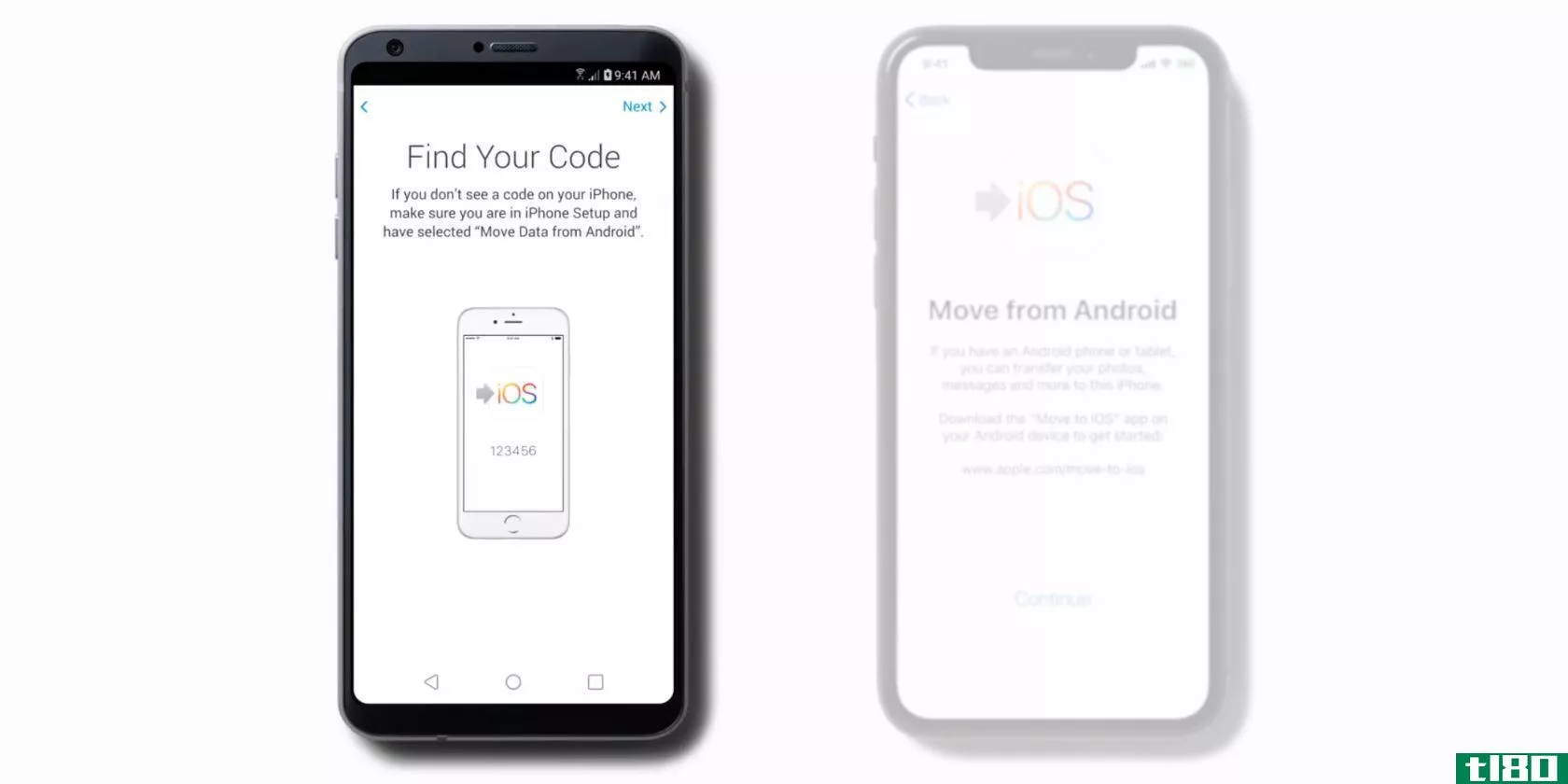 Find your Code page in Move to iOS app on Android