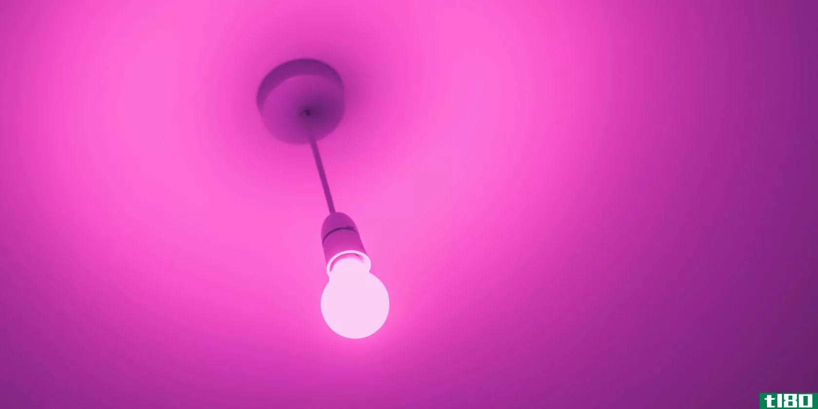 Purple **art bulb hanging from ceiling