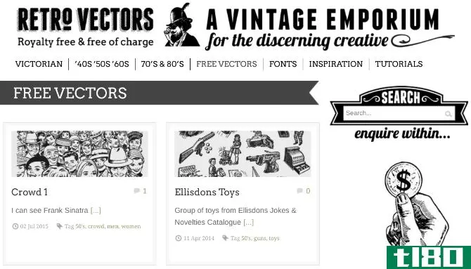 RetroVectors has a collection of free vectors from the 40s, 50s, 60s, with classical characters and fonts