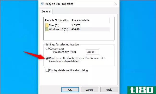 如何跳过windows 10上删除文件的回收站