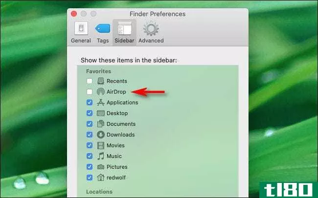 如何在mac上的finder中将airdrop添加到收藏夹侧边栏
