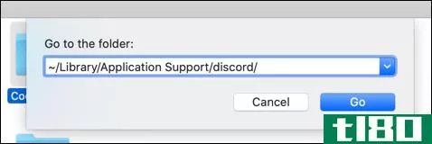 "~/Library/Application Support/discord/" in the "Go to the Folder" text box. 