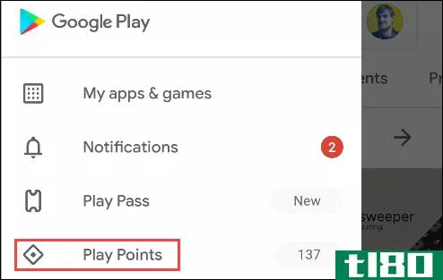 google play points from the menu