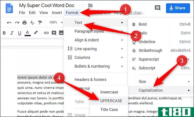 如何在googledocs中轻松更改文本的大小写