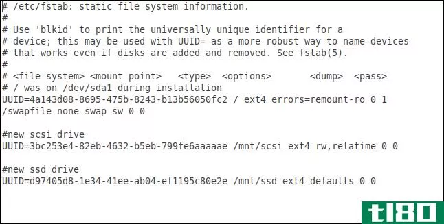 如何在linux上编写fstab文件