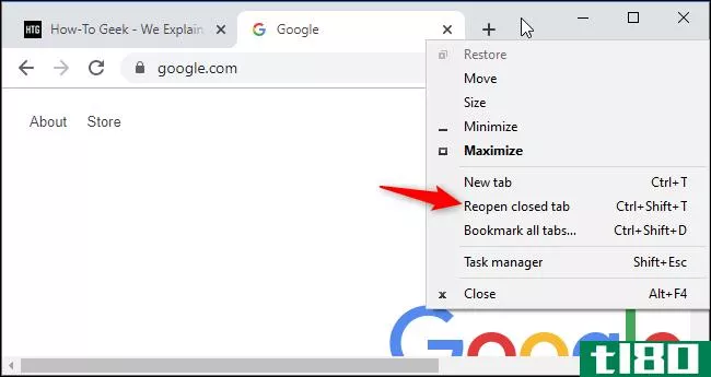 如何在googlechrome中重新打开关闭的标签页