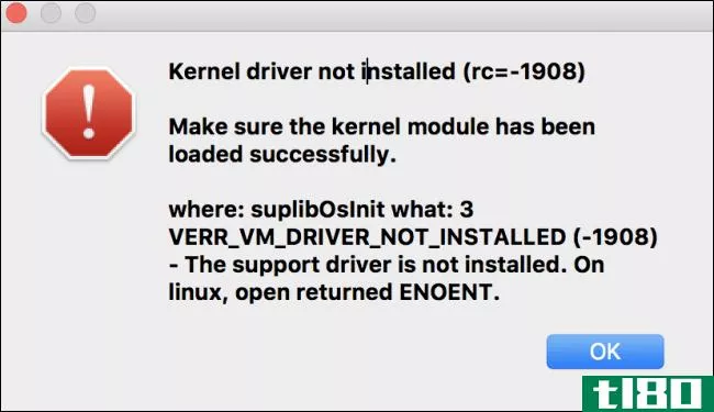 如何修复mac上virtualbox的“kernel driver not installed（rc=-1908）”错误