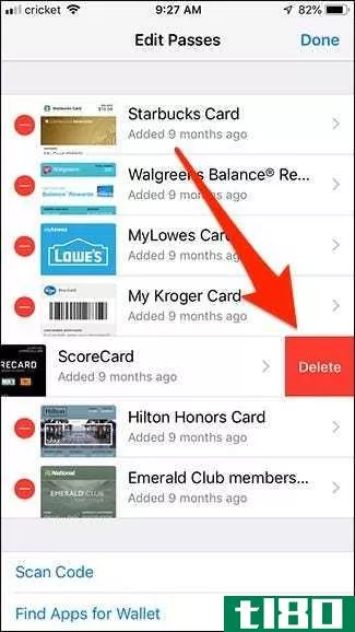 如何从iphone上的钱包应用程序中删除卡片和***