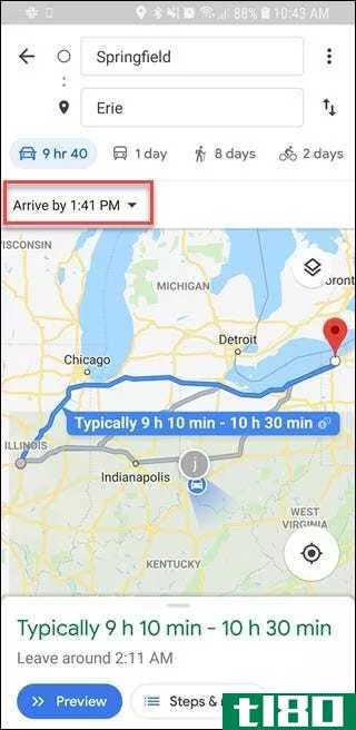 如何在google地图中设置出发和到达时间