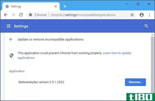 为什么chrome告诉我“更新或删除不兼容的应用程序”？”
