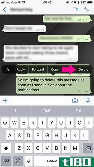 如何删除whatsapp消息