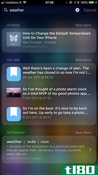 如何阻止某些应用程序在iphone上的spotlight search中显示内容