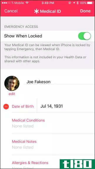 如何在iphone上显示紧急医疗信息