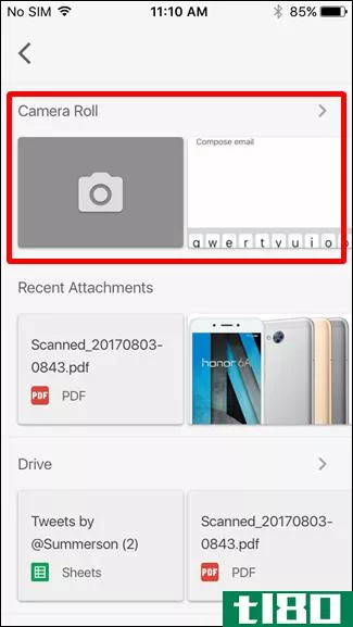 如何在gmail中为iphone添加附件