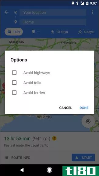 谷歌地图中如何避免收费公路