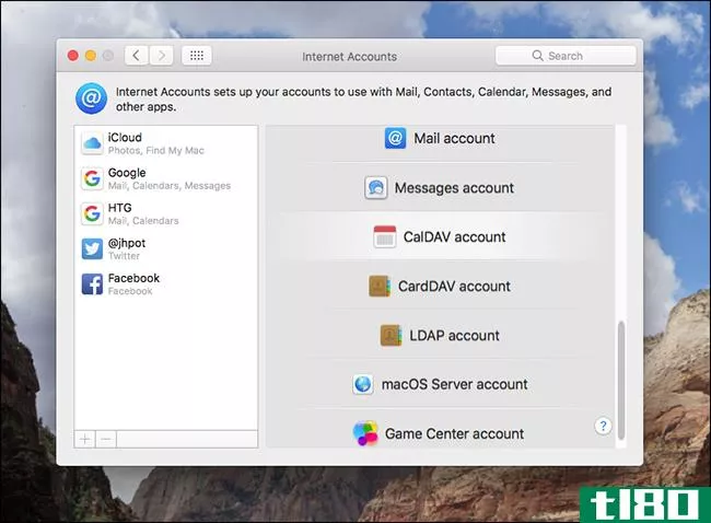如何将google、exchange、facebook和其他帐户添加到macos