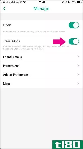 如何在带有旅行模式的snapchat中保存数据