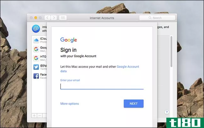 如何将google、exchange、facebook和其他帐户添加到macos