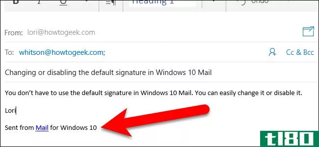 如何更改“sent from mail for windows 10”签名