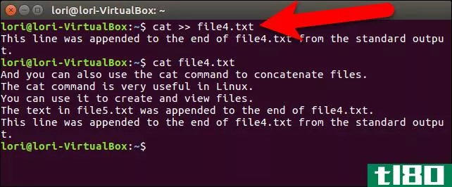 如何在linux中使用“cat”命令组合文本文件