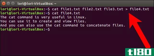 如何在linux中使用“cat”命令组合文本文件