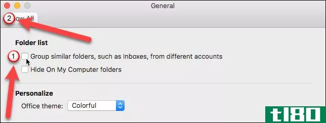 如何在outlook 2016 for mac中禁用统一收件箱（和分组文件夹）
