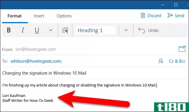 如何更改“sent from mail for windows 10”签名