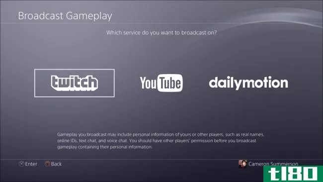 如何在twitch、youtube或dailymotion上播放playstation 4游戏会话