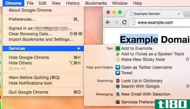 使用mac的“服务”菜单执行快速操作