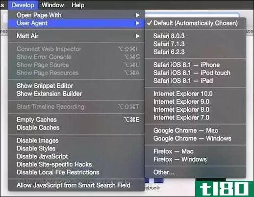 如何在OSX上更改safari的用户代理