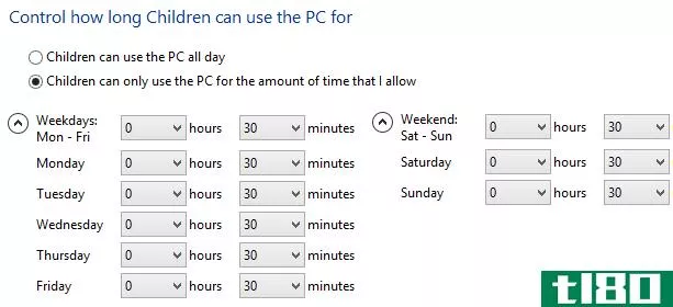 如何使用windows 8的家长控制来控制internet访问等