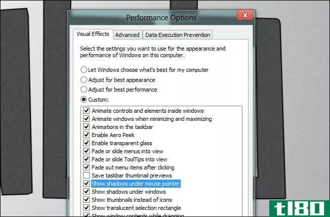 如何在windows8中重新启用鼠标指针阴影