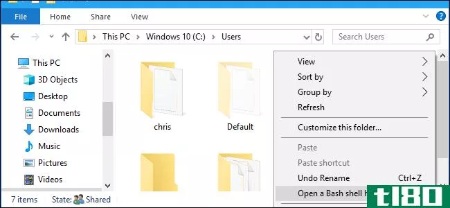 如何从windows10的文件资源管理器快速启动bashshell