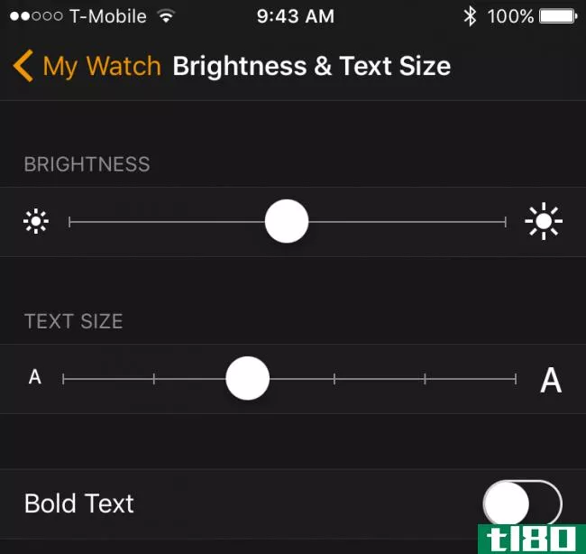如何在apple watch上增加文本大小和亮度