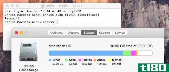 如何在mac上释放时间机器的本地备份使用的空间