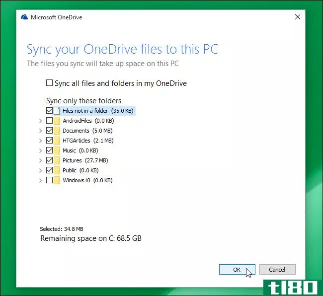 如何将onedrive配置为仅同步windows 10中的某些文件夹