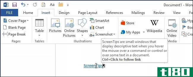 如何在word 2013中创建自定义屏幕提示