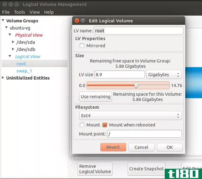 如何在ubuntu上使用lvm来轻松调整分区大小和快照