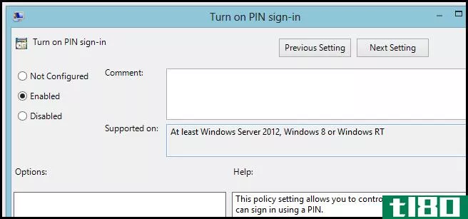 如何在windows 8上为域用户启用pin登录