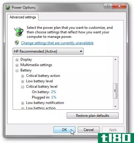 如何在Windows7中将电池电量降低到1%