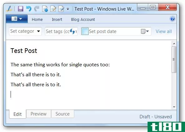 windows live writer中隐藏的键盘技巧使用非卷曲引号