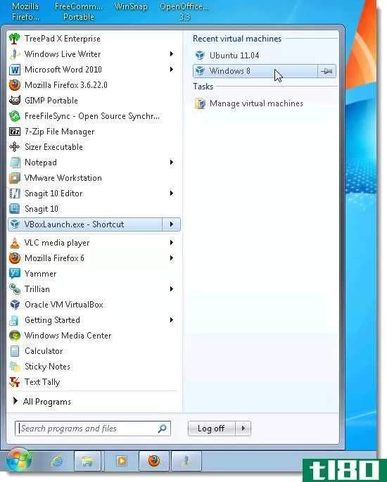 从windows 7开始菜单或任务栏访问virtualbox虚拟机